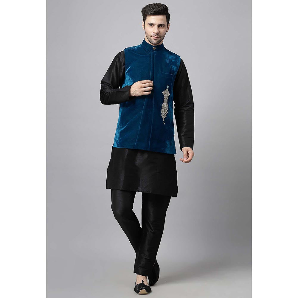 UTSAV FASHION Teal Straight Kurta and Pant with Nehru jacket