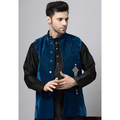 UTSAV FASHION Teal Straight Kurta and Pant with Nehru jacket