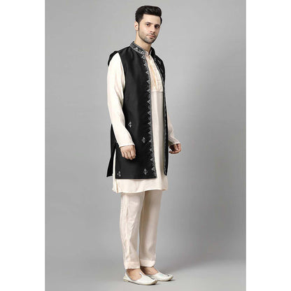 UTSAV FASHION Men Black Beads and Stones Kurta with Pant and Jacket