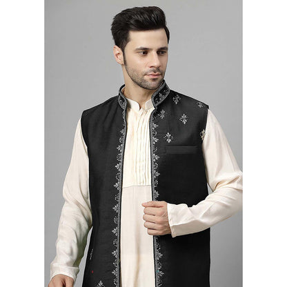 UTSAV FASHION Men Black Beads and Stones Kurta with Pant and Jacket