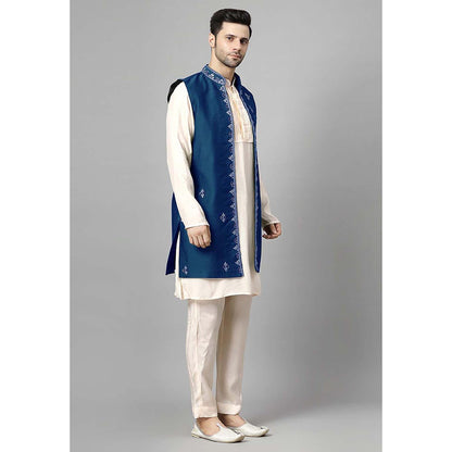UTSAV FASHION Men Blue Beads and Stones Kurta with Pant and Jacket