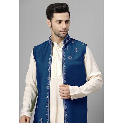 UTSAV FASHION Men Blue Beads and Stones Kurta with Pant and Jacket