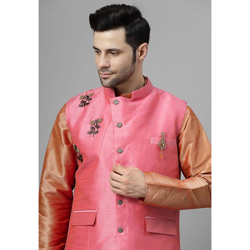 UTSAV FASHION Men Floral Embroidered Regular Beads and Stones Kurta with Pants