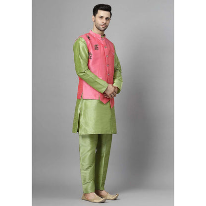 UTSAV FASHION Men Floral Regular Beads and Stones Kurta with Pant and Jacket
