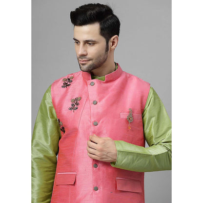 UTSAV FASHION Men Floral Regular Beads and Stones Kurta with Pant and Jacket