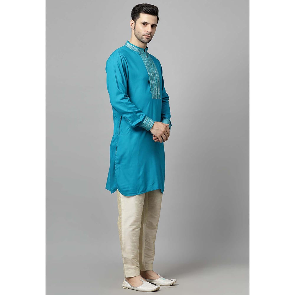 UTSAV FASHION Men Blue Sequined Mandarin Collar Kurta and Pant