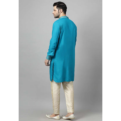 UTSAV FASHION Men Blue Sequined Mandarin Collar Kurta and Pant