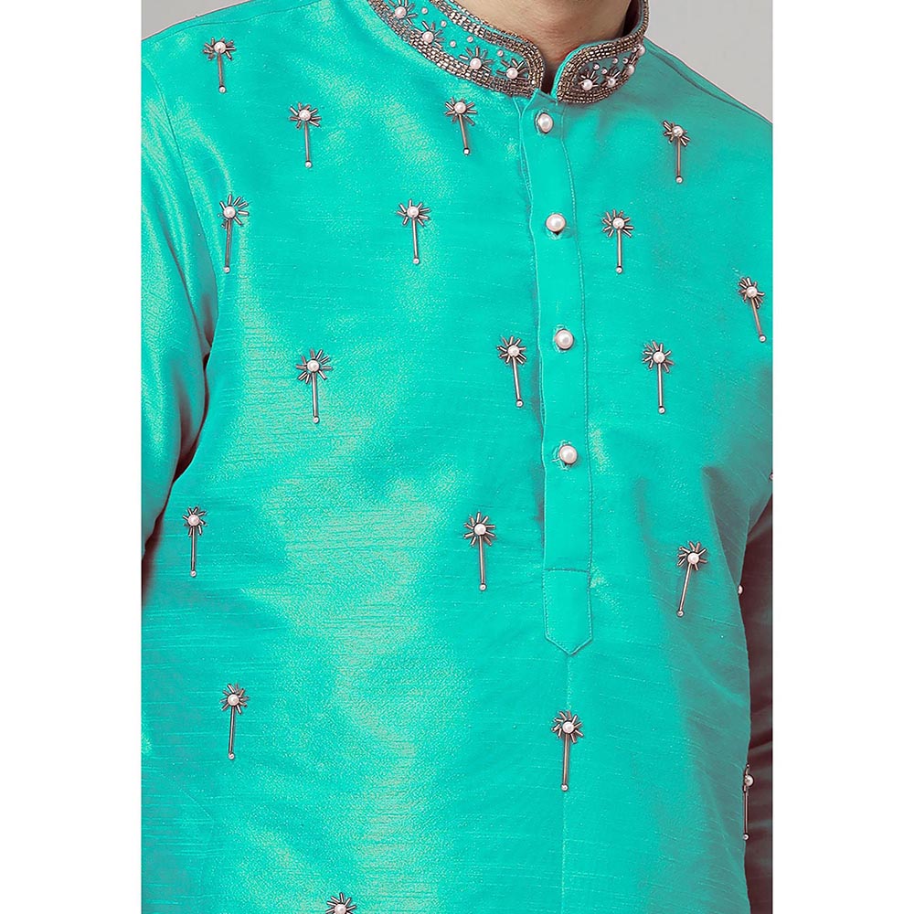 UTSAV FASHION Floral Turquoise Beads and Stones Straight Kurta and Pant