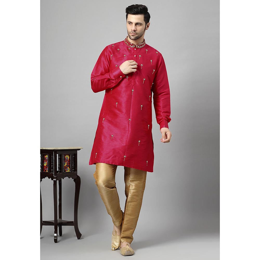 UTSAV FASHION Floral Pink Beads and Stones Straight Kurta and Pant