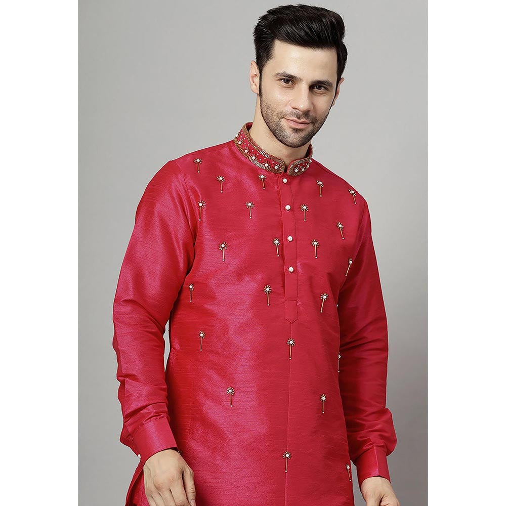 UTSAV FASHION Floral Pink Beads and Stones Straight Kurta and Pant
