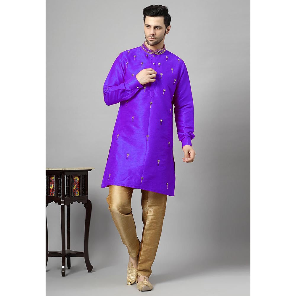 UTSAV FASHION Floral Purple Beads and Stones Straight Kurta and Pant