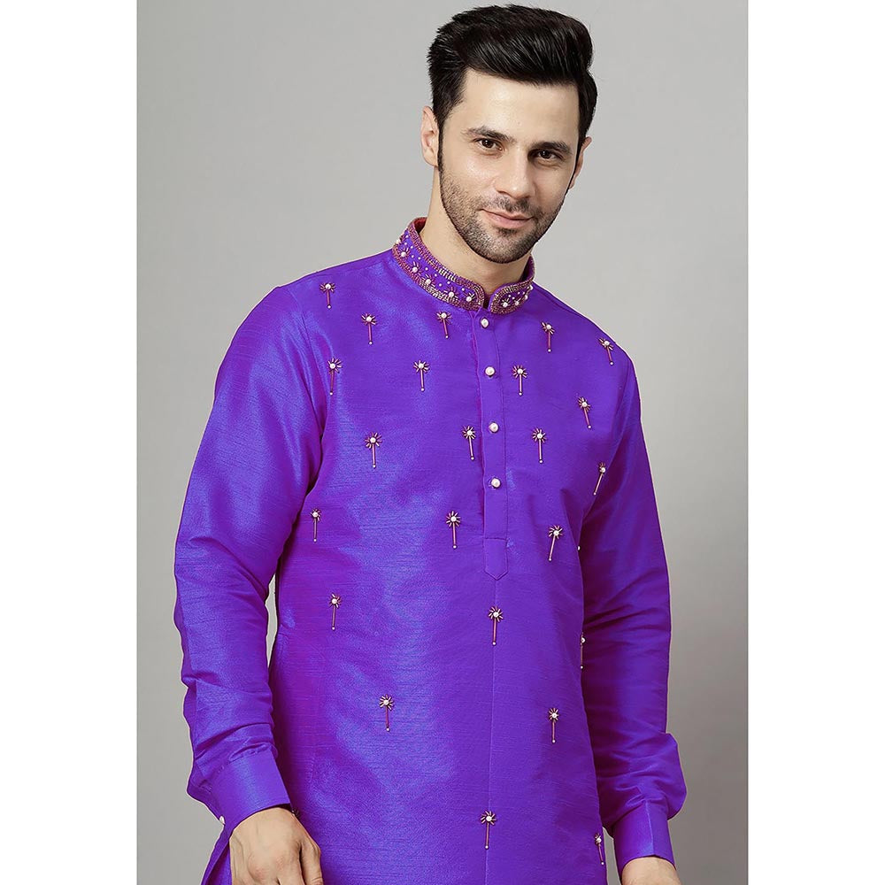UTSAV FASHION Floral Purple Beads and Stones Straight Kurta and Pant