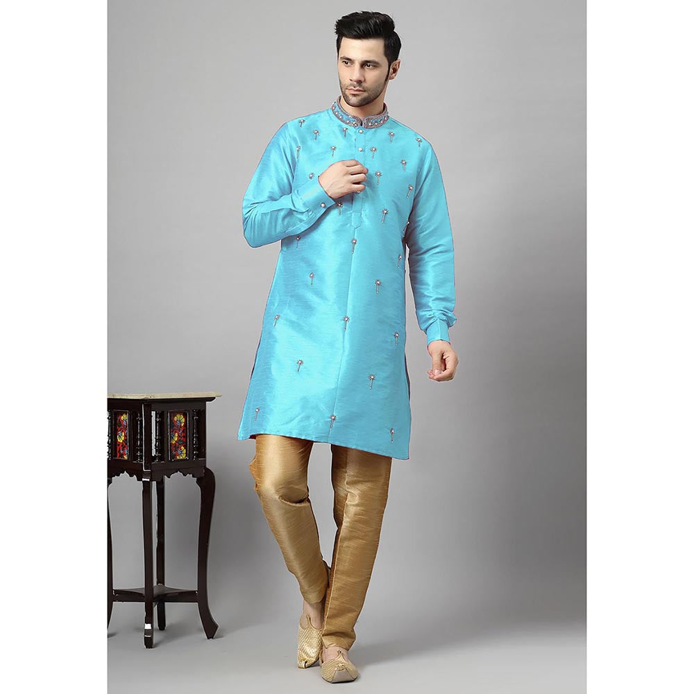 UTSAV FASHION Floral Blue Beads and Stones Straight Kurta and Pant