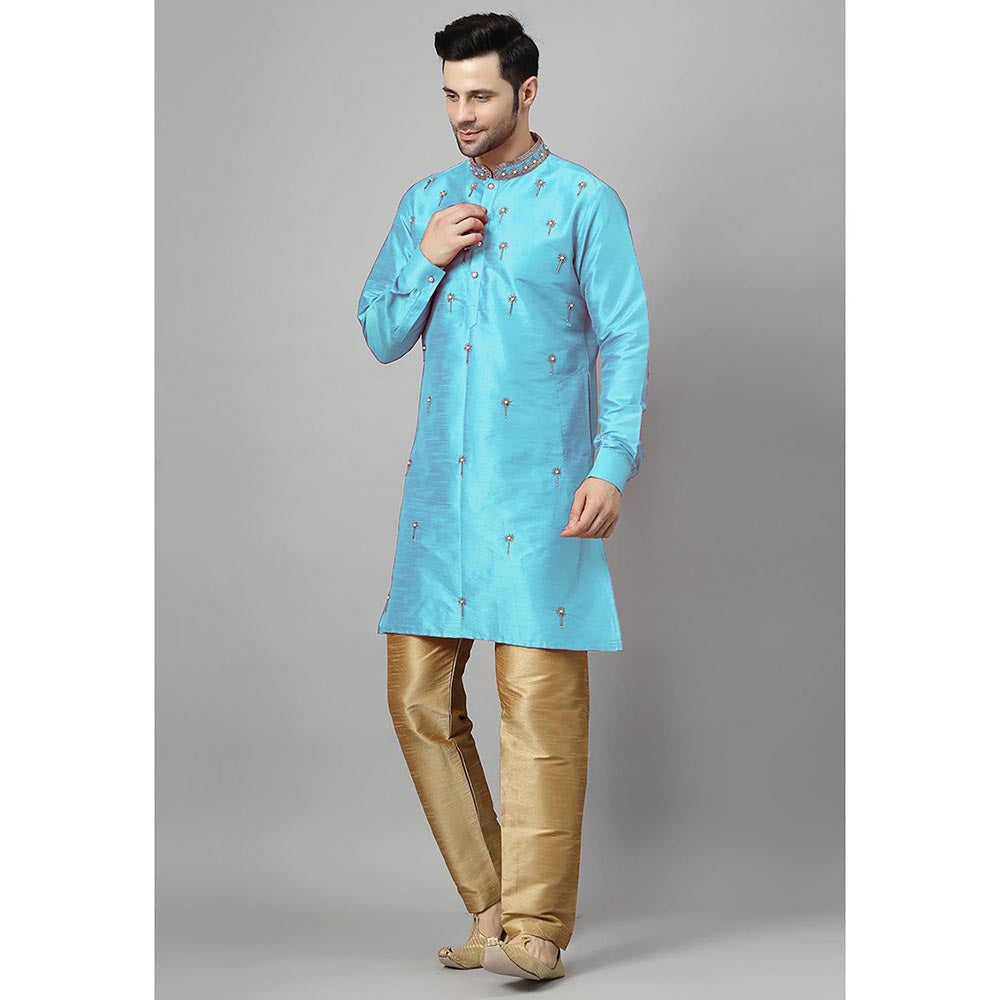 UTSAV FASHION Floral Blue Beads and Stones Straight Kurta and Pant