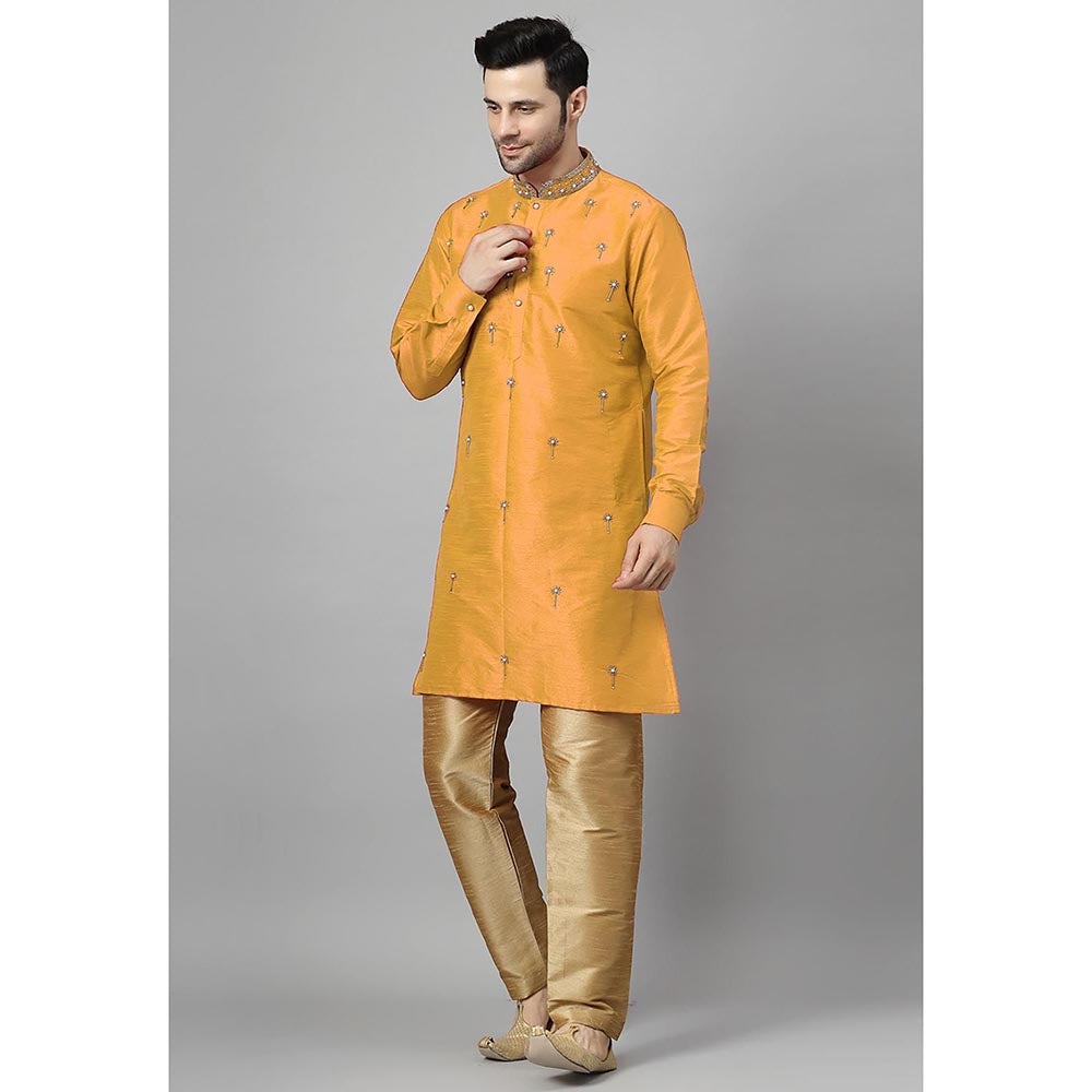 UTSAV FASHION Floral Mustard Beads and Stones Straight Kurta and Pant