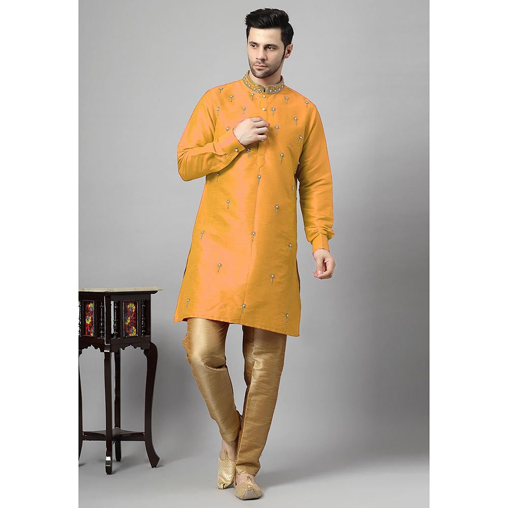 UTSAV FASHION Floral Mustard Beads and Stones Straight Kurta and Pant