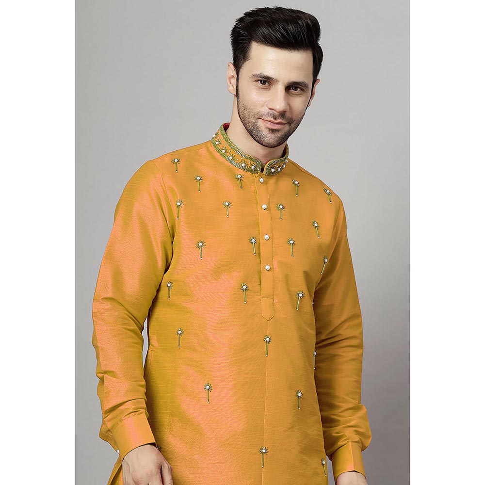 UTSAV FASHION Floral Mustard Beads and Stones Straight Kurta and Pant