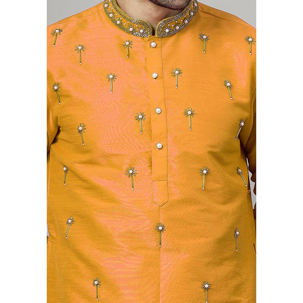 UTSAV FASHION Floral Mustard Beads and Stones Straight Kurta and Pant