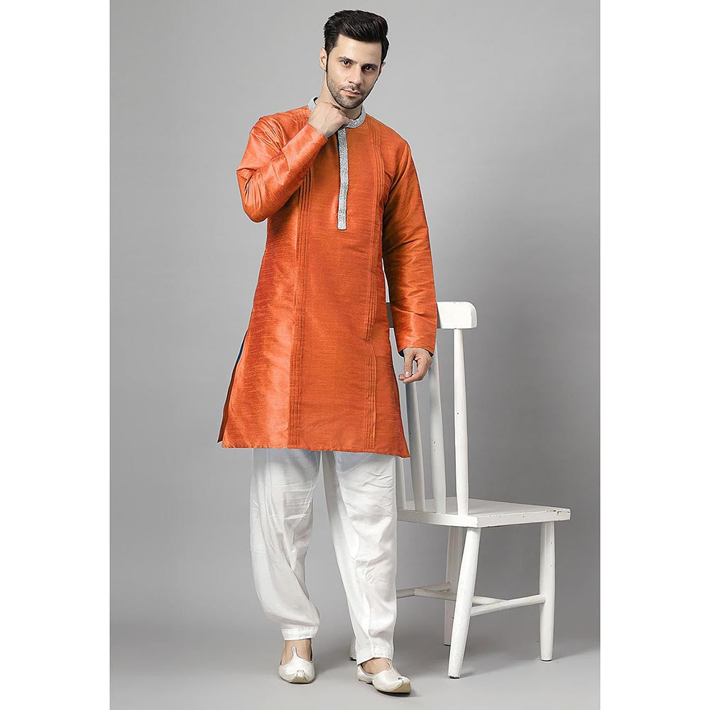 UTSAV FASHION Orange Embellished Pleated Straight Kurta with Salwar