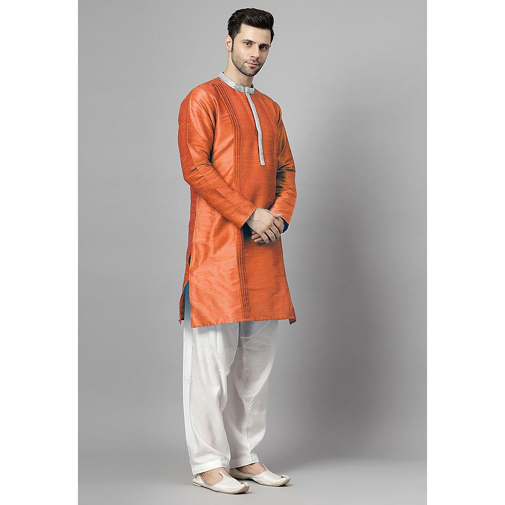 UTSAV FASHION Orange Embellished Pleated Straight Kurta with Salwar