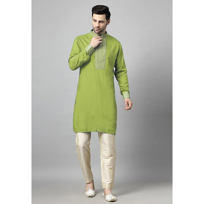 UTSAV FASHION Green Sequinned Mandarin Collar Straight Kurta and Pant