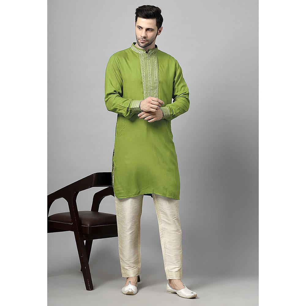 UTSAV FASHION Green Sequinned Mandarin Collar Straight Kurta and Pant