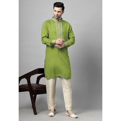 UTSAV FASHION Green Sequinned Mandarin Collar Straight Kurta and Pant