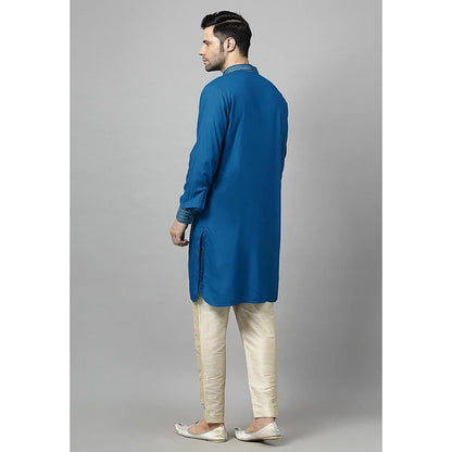 UTSAV FASHION Blue Sequinned Mandarin Collar Straight Kurta and Pant