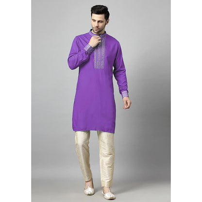 UTSAV FASHION Purple Sequinned Mandarin Collar Straight Kurta and Pant