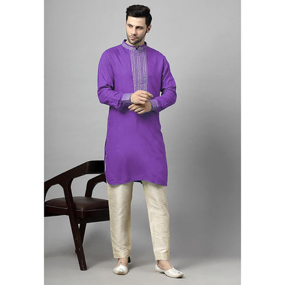 UTSAV FASHION Purple Sequinned Mandarin Collar Straight Kurta and Pant