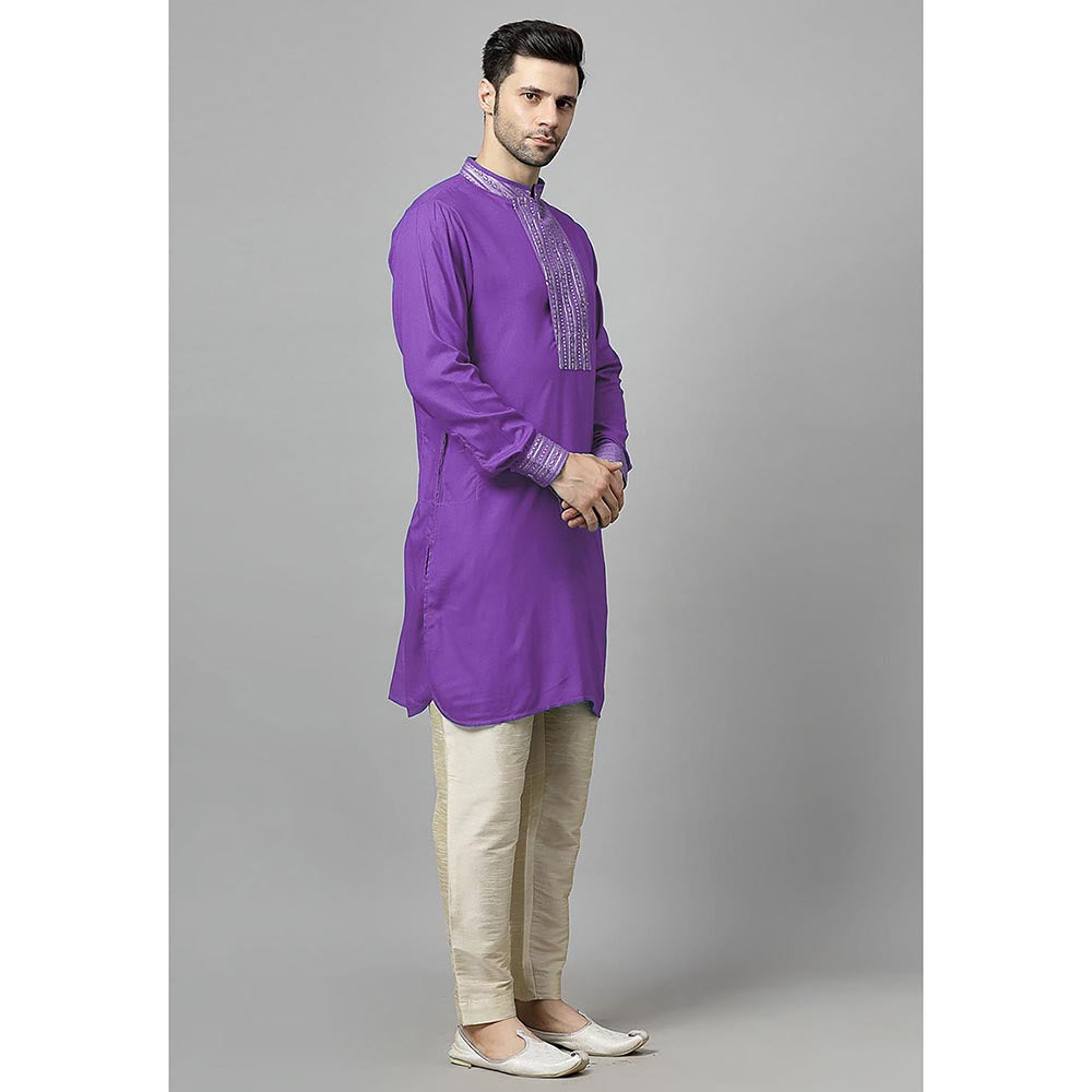 UTSAV FASHION Purple Sequinned Mandarin Collar Straight Kurta and Pant