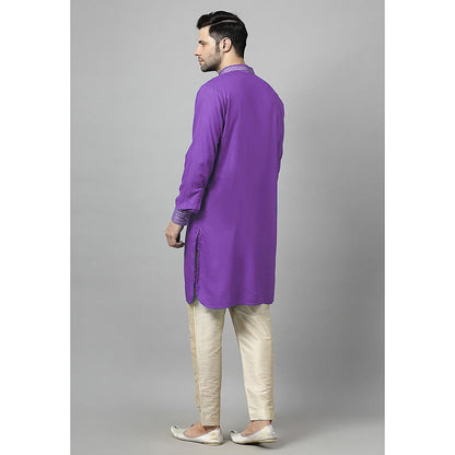 UTSAV FASHION Purple Sequinned Mandarin Collar Straight Kurta and Pant