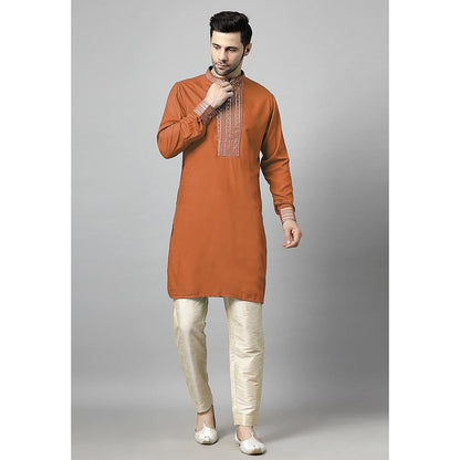 UTSAV FASHION Orange Sequinned Mandarin Collar Straight Kurta and Pant