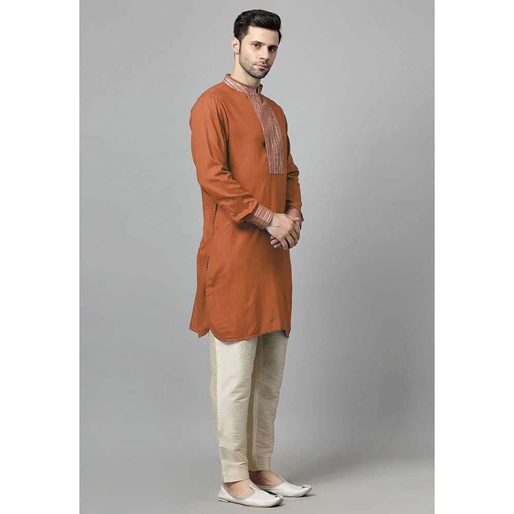 UTSAV FASHION Orange Sequinned Mandarin Collar Straight Kurta and Pant