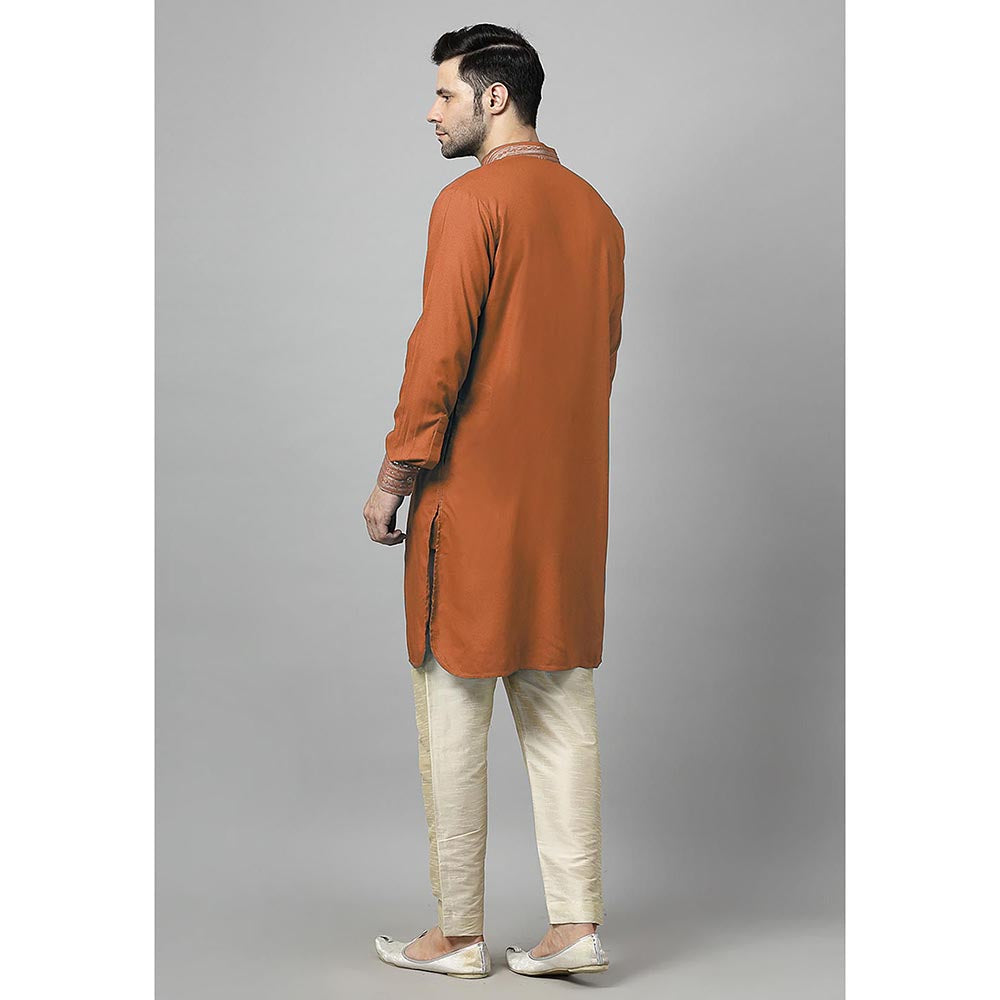 UTSAV FASHION Orange Sequinned Mandarin Collar Straight Kurta and Pant