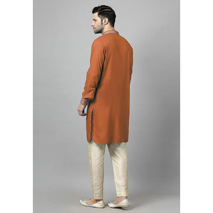 UTSAV FASHION Orange Sequinned Mandarin Collar Straight Kurta and Pant