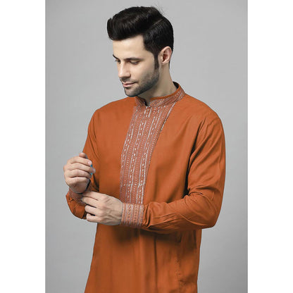 UTSAV FASHION Orange Sequinned Mandarin Collar Straight Kurta and Pant