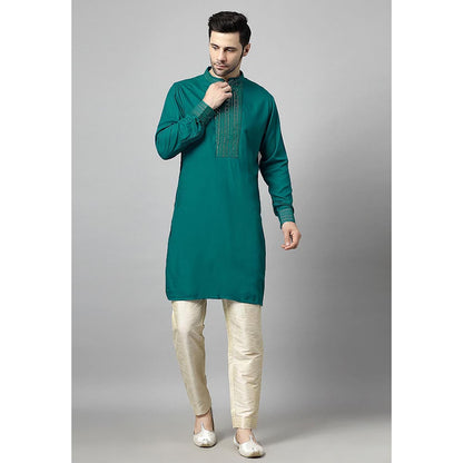 UTSAV FASHION Green Sequinned Mandarin Collar Straight Kurta and Pant