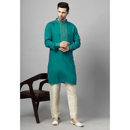 UTSAV FASHION Green Sequinned Mandarin Collar Straight Kurta and Pant