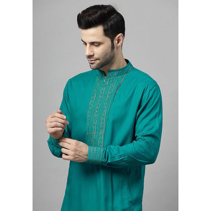 UTSAV FASHION Green Sequinned Mandarin Collar Straight Kurta and Pant
