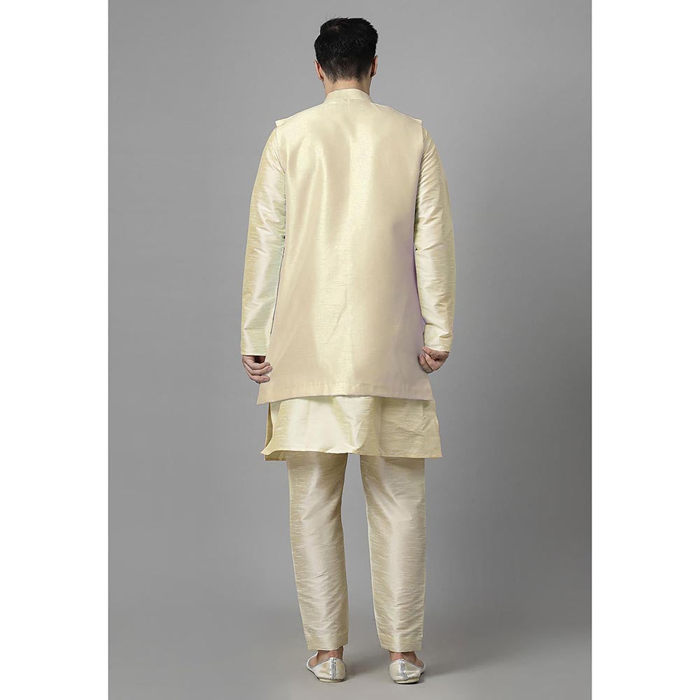 UTSAV FASHION Men Beige Ethnic Beads and Stones Kurta Pant and Jacket