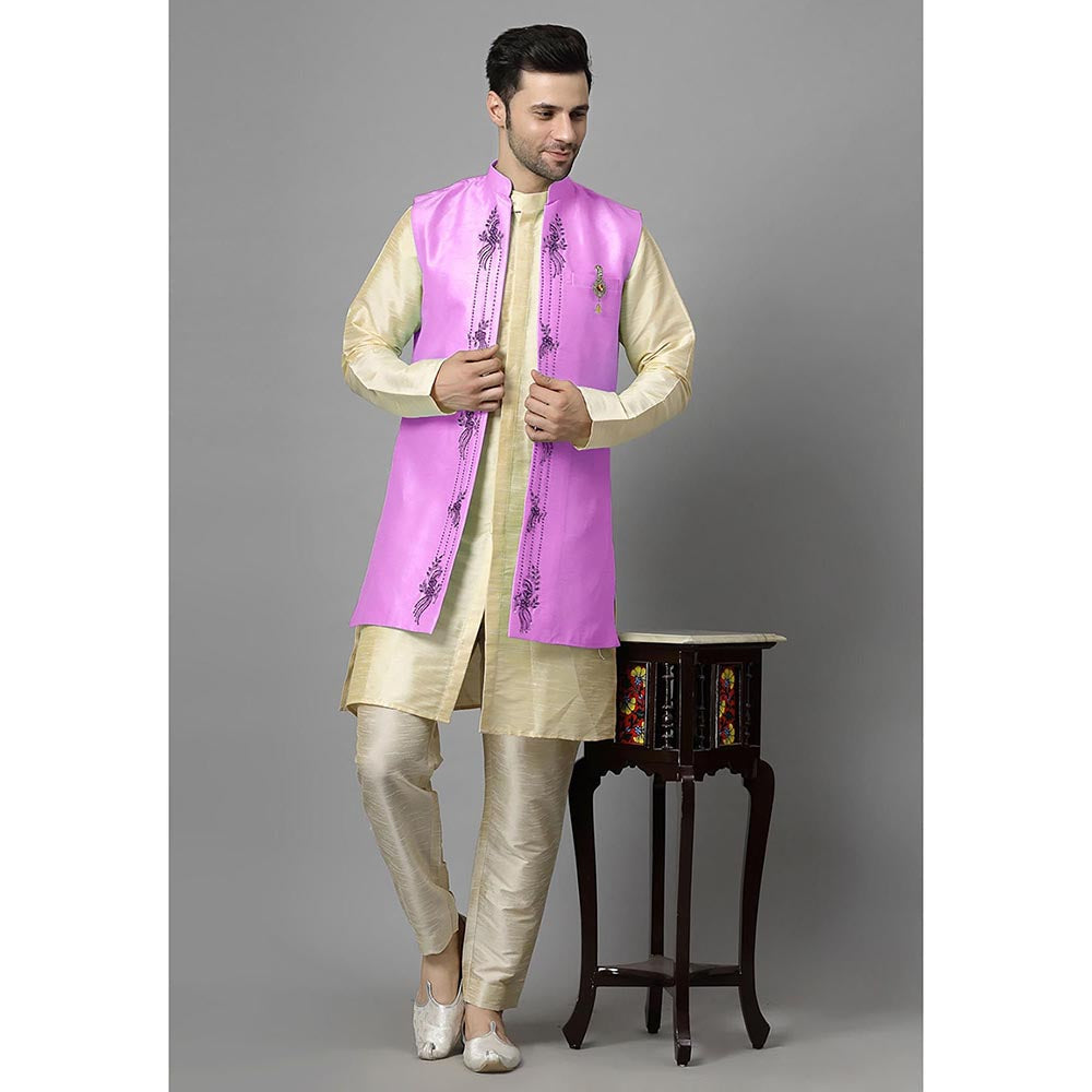 UTSAV FASHION Men Purple Ethnic Beads and Stones Kurta Pant and Jacket