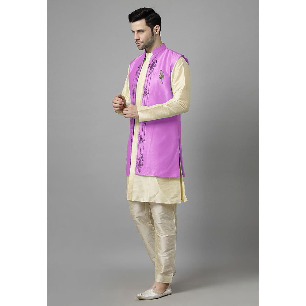 UTSAV FASHION Men Purple Ethnic Beads and Stones Kurta Pant and Jacket