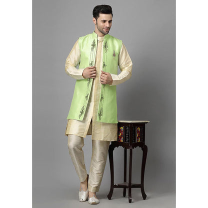 UTSAV FASHION Men Green Ethnic Beads and Stones Kurta Pant and Jacket