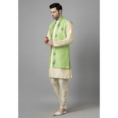 UTSAV FASHION Men Green Ethnic Beads and Stones Kurta Pant and Jacket