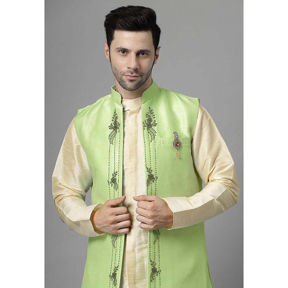 UTSAV FASHION Men Green Ethnic Beads and Stones Kurta Pant and Jacket