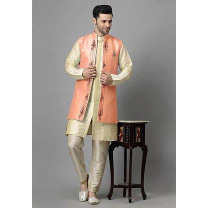 UTSAV FASHION Men Orange Ethnic Beads and Stones Kurta Pant and Jacket