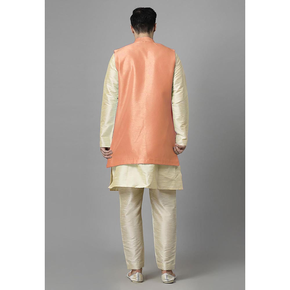 UTSAV FASHION Men Orange Ethnic Beads and Stones Kurta Pant and Jacket