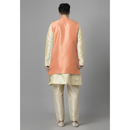 UTSAV FASHION Men Orange Ethnic Beads and Stones Kurta Pant and Jacket
