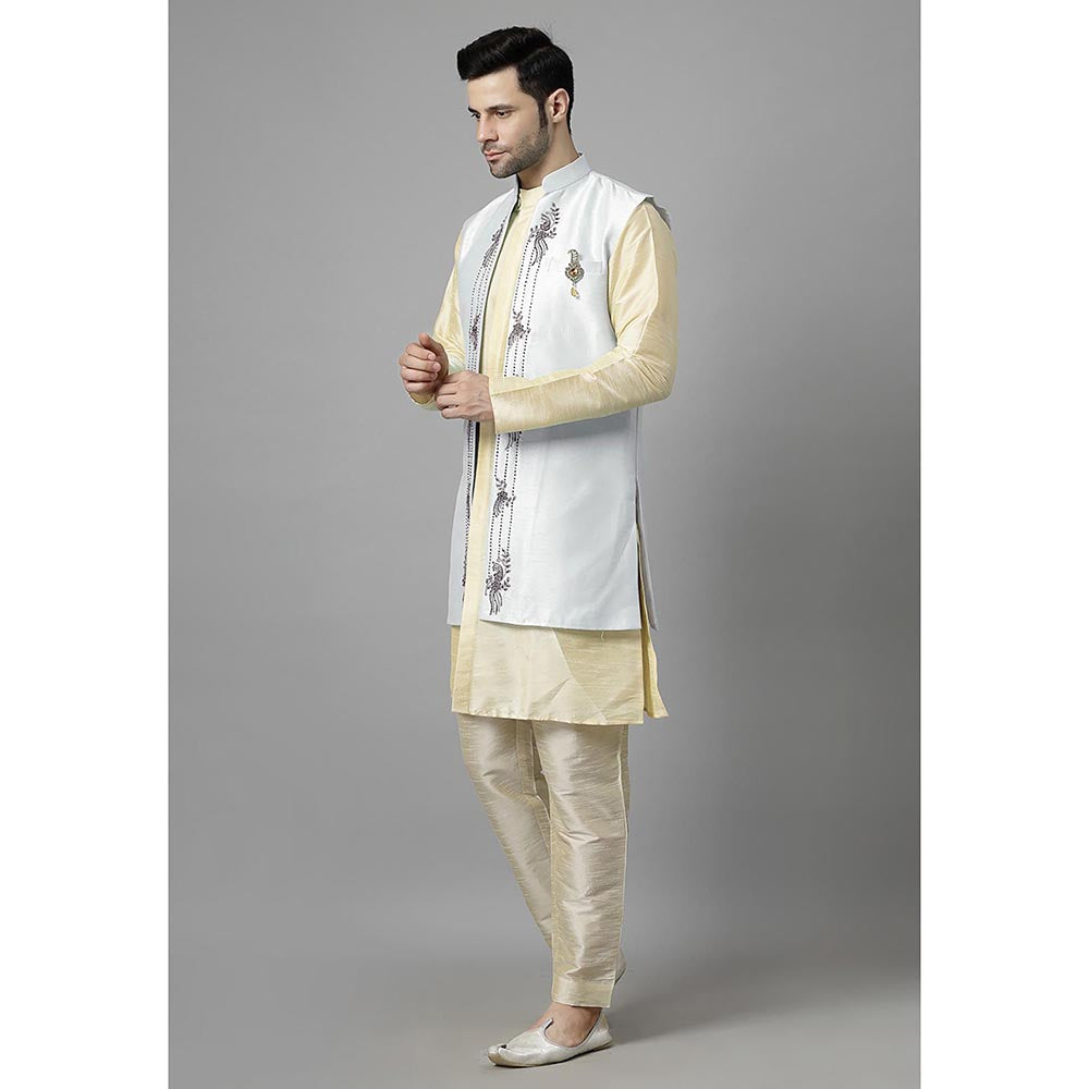 UTSAV FASHION Men Blue Ethnic Beads and Stones Kurta Pant and Jacket